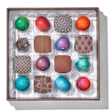 assortment of 16 different chocolate bonbons